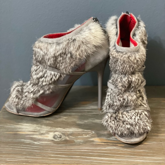 Charles Jourdan Paris Ecliptic Kid Suede Genuine Rabbit Fur Booties - Picture 2 of 6